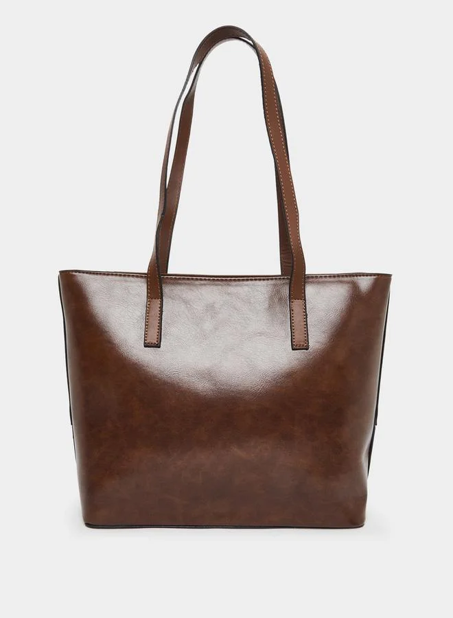 Styli Brown Tri Studs Accent Shoulder Bag