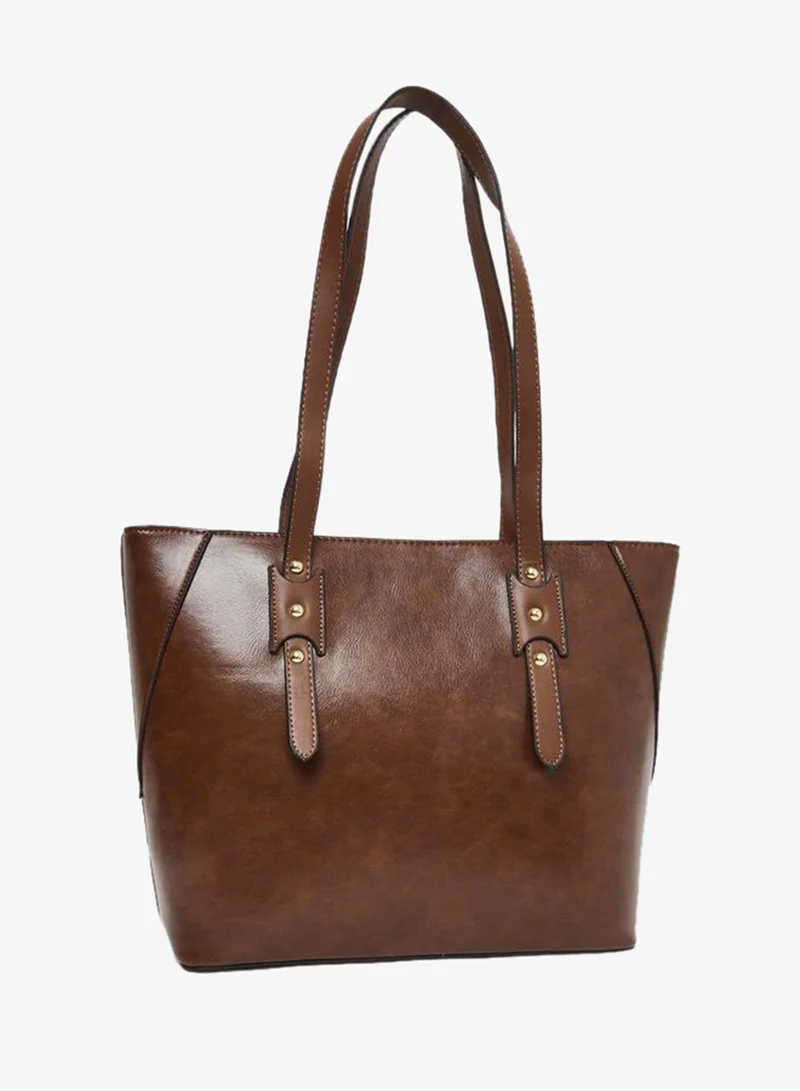 Styli Brown Tri Studs Accent Shoulder Bag