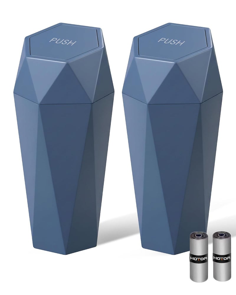 Car Trash Can with Lid - 2 Pack, Car Accessories for Interior, Leakproof Vehicle Garbage Can with 30 Attached Trash Bags, Multipurpose Organizers and Storage for Home, Office, Dark Blue