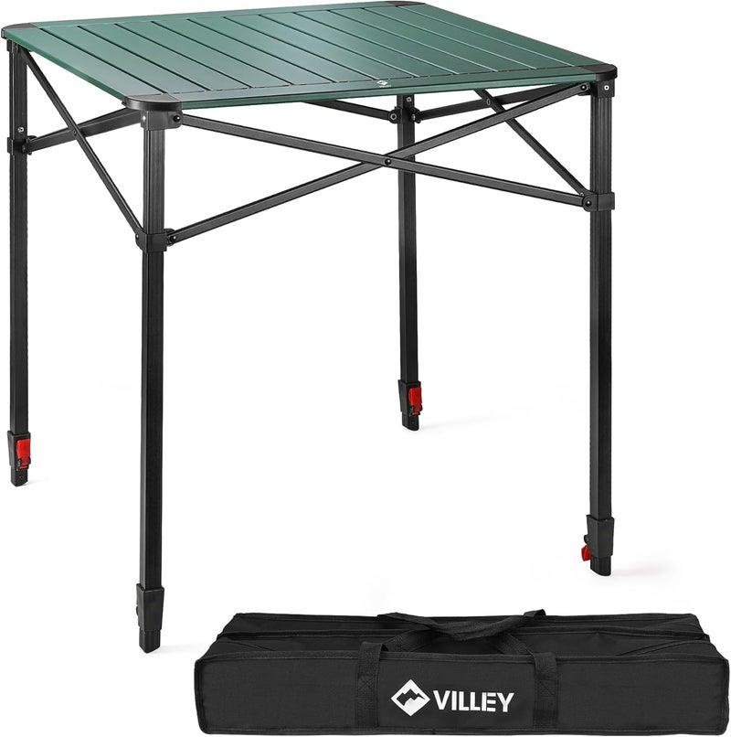 VILLEY Folding Camping Square Table with Carry Bag, Lightweight Aluminum Adjustable Square Table for Outdoor, Camping, Picnic, Backyards, BBQ (L) - Image 1