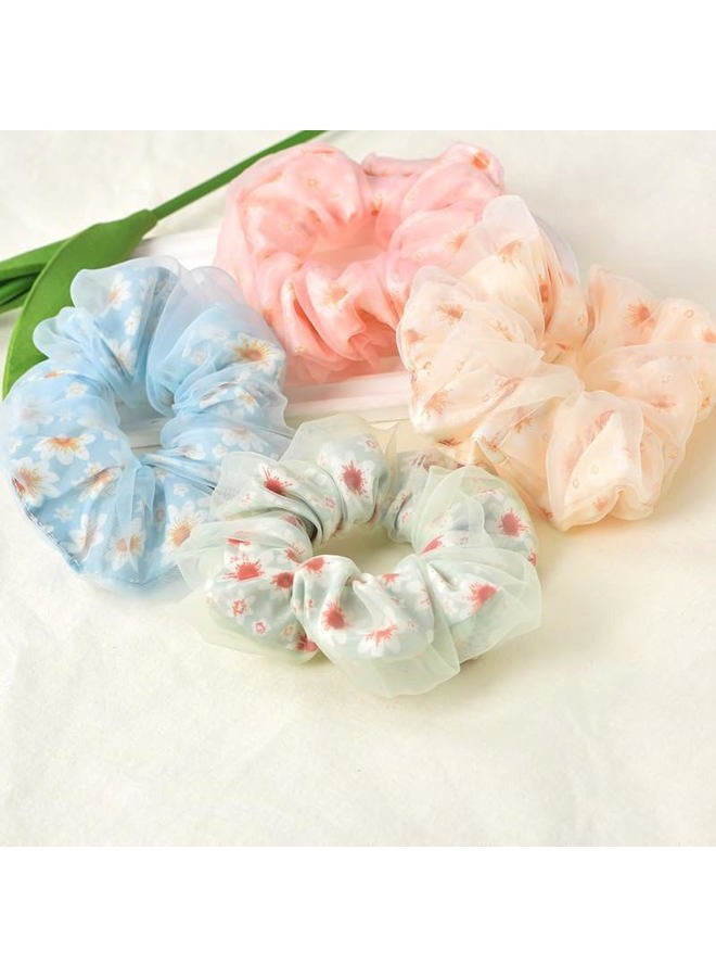 Guqqeuc Daisy Scrunchies Hair Elastics Ties for Women Girls Floral Hair Scrunchies with Daisy Flower Hair Rubber Bands Ponytail Holders for Thick Hair Styling Accessories 4 Pcs - Image 2