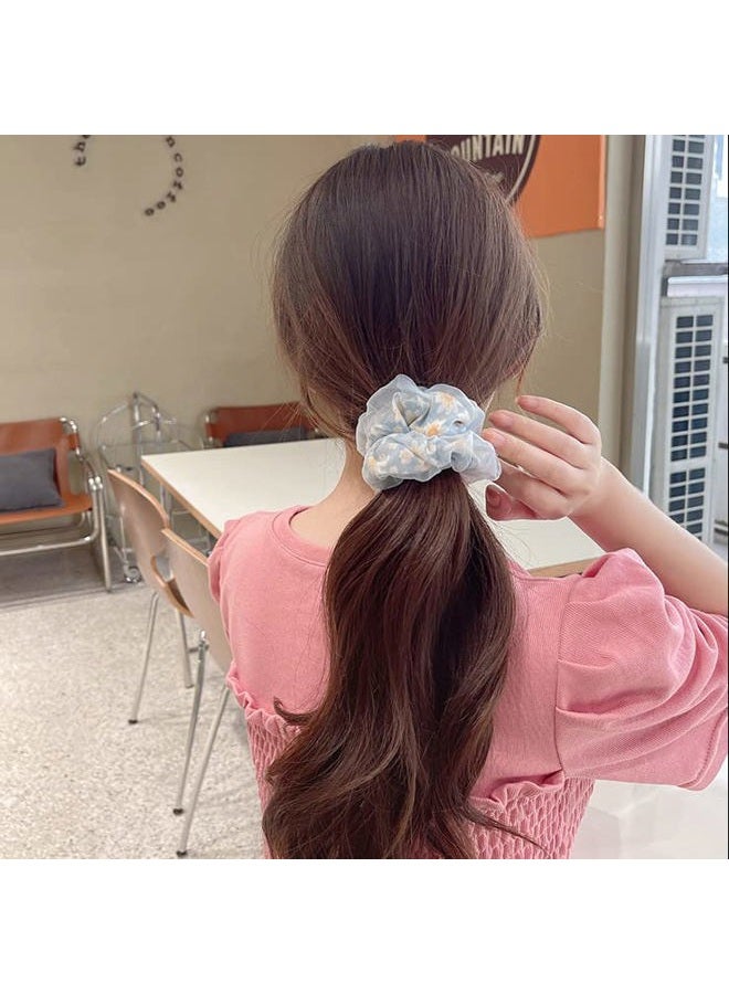 Guqqeuc Daisy Scrunchies Hair Elastics Ties for Women Girls Floral Hair Scrunchies with Daisy Flower Hair Rubber Bands Ponytail Holders for Thick Hair Styling Accessories 4 Pcs - Image 4