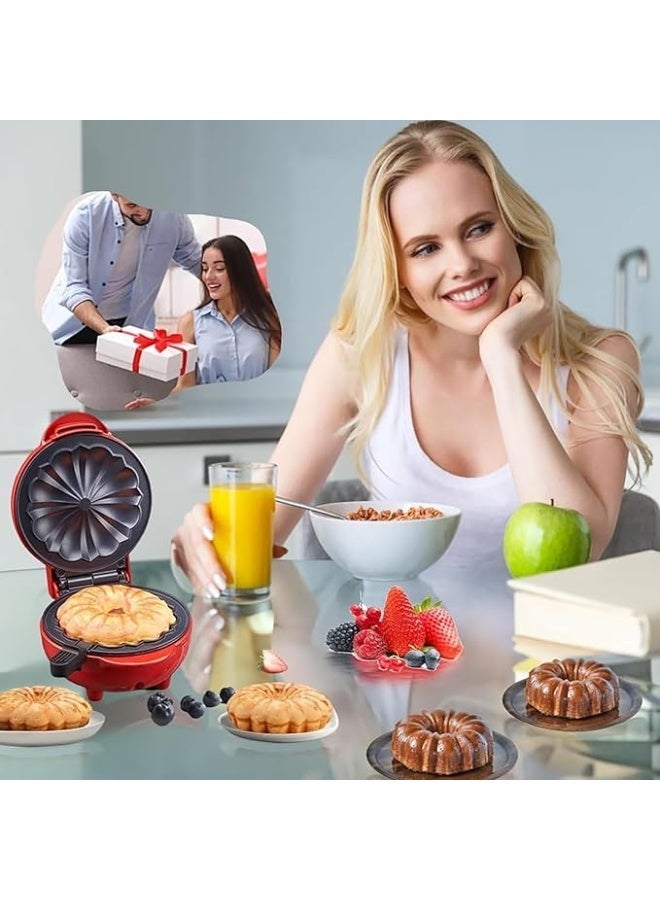 DUNISO صانعة الوافل المحمولة، سهلة التنظيف، سطح غير لاصق، آلة إفطار صغيرة مع ضوء مؤشر، آلة خبز متعددة الاستخدامات للحلويات أو الوجبات الخفيفة الأخرى (أحمر) - Image 2