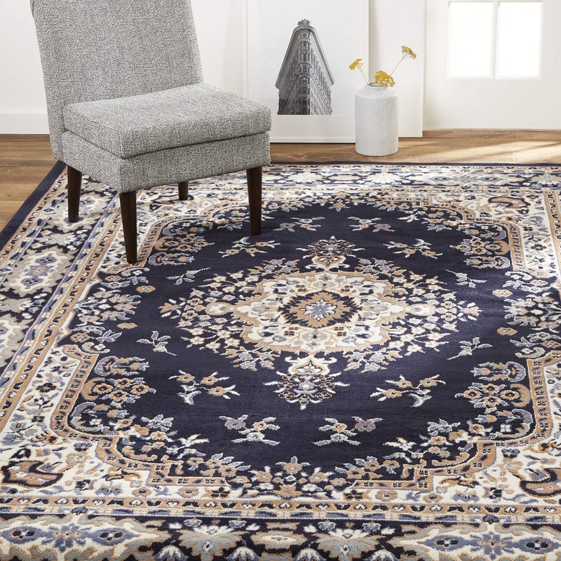 Home Dynamix Premium Sakarya Traditional Medallion Border Area Rug, Navy Blue/Brown, 7'8"x10'7" Rectangle - Image 1