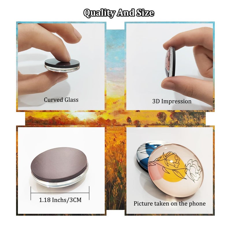 YayaCat 24 Pcs 1.2 in Round Glass Boho Refrigerator Magnets - Strong & Non Scratch for Fridge,Locker,Office & Kitchen Decor.Aesthetic Flower Plant Line Drawing Design,Irresistibly Cute - Image 2