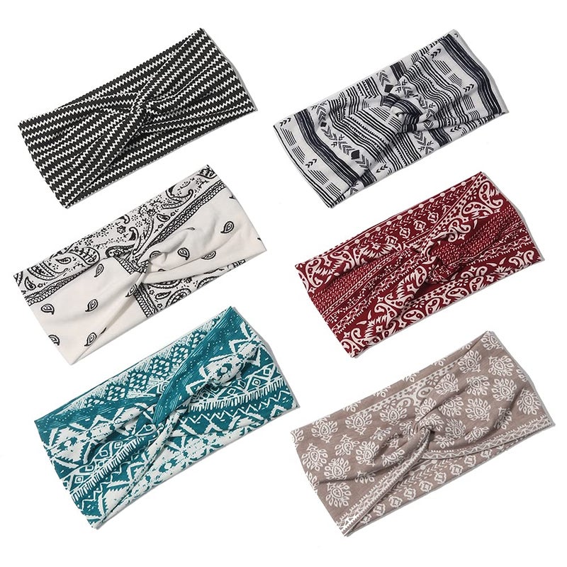 Artilady 6 Pack Wide Boho Headbands for Women Soft Yoga Elastic Hair Bands for Girls Workout Running Sport Headwrap Nonslip Breathable Patterned - Image 3