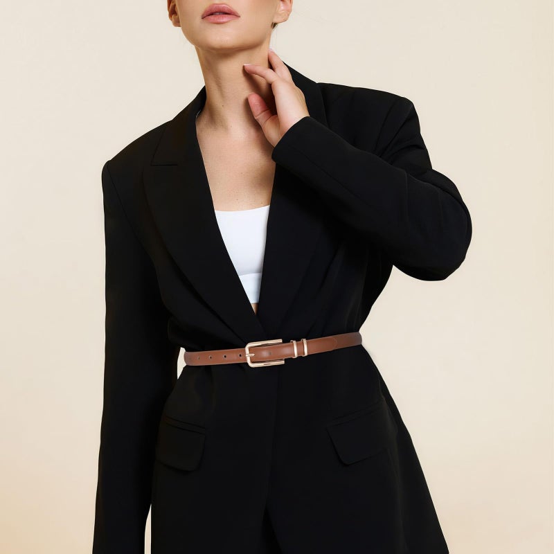 VONMELLI Women Skinny Leather Belt Thin Waist Brown Belt for Women Jeans Dress Fashion Ladies Belt with Gold Buckle, S - Image 5
