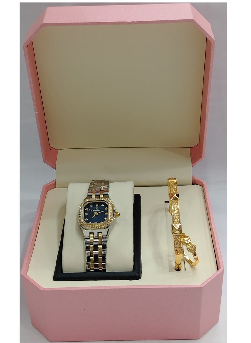 Generic Soft and elegant women's sets, zircon, steel watch 
