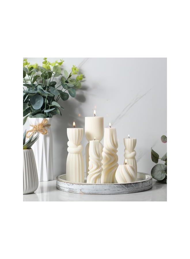 The Bros 6 Pcs Small Pillar Candles Aesthetic Candle Modern Ribbed Candles Set Cute Soy Wax Scented Ribbed Candle Twirl Geometric Decorative Candles for Home Decor for Living Room Bathroom(White) - Image 5