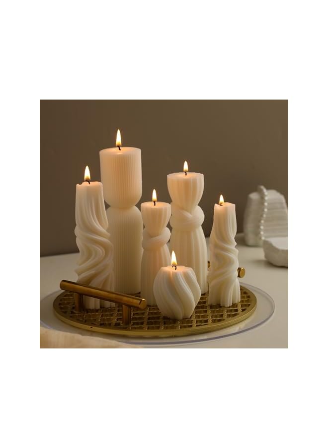 The Bros 6 Pcs Small Pillar Candles Aesthetic Candle Modern Ribbed Candles Set Cute Soy Wax Scented Ribbed Candle Twirl Geometric Decorative Candles for Home Decor for Living Room Bathroom(White) - Image 3