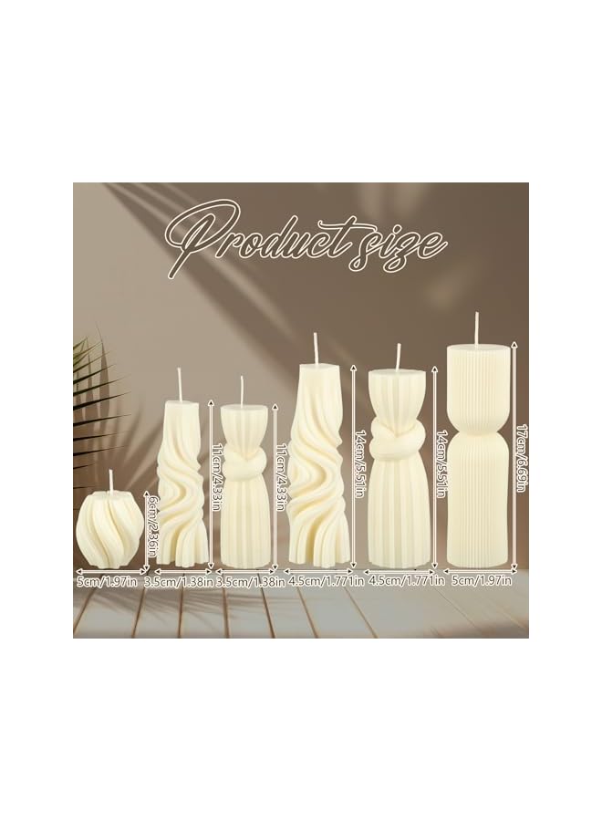 The Bros 6 Pcs Small Pillar Candles Aesthetic Candle Modern Ribbed Candles Set Cute Soy Wax Scented Ribbed Candle Twirl Geometric Decorative Candles for Home Decor for Living Room Bathroom(White) - Image 2