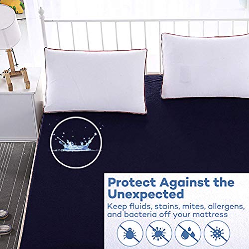 Lithara Terry Cotton Fitted Mattress Protector for Single Bed | Waterproof & Elastic Band | Ultra Soft & Hypoallergenic Mattress Cover | Size : 75 x 36 Inches (6.25 x 3 Feet) | (Navy Blue) - Image 3