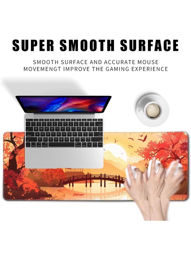 Japanese Cherry Blossom Desk Mat Anime Gaming Mouse Pad 70 x 30 cm Large Desk Pad for Desk Computer Pc Laptop Office Decor, Mouse Keyboard Pad Stitched Edges Non-Slip Rubber Mat Desk Pad - Image 2