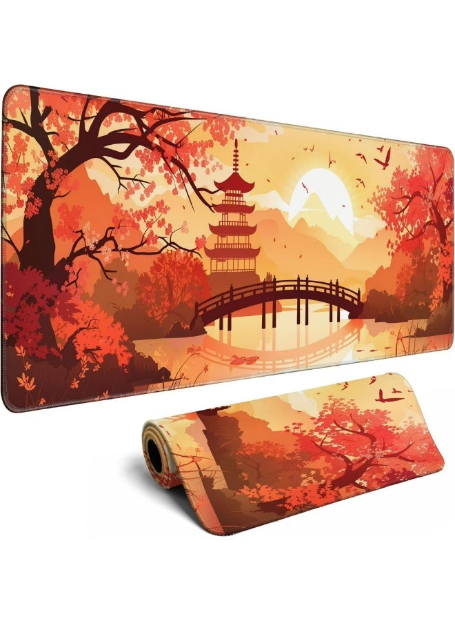 Japanese Cherry Blossom Desk Mat Anime Gaming Mouse Pad 70 x 30 cm Large Desk Pad for Desk Computer Pc Laptop Office Decor, Mouse Keyboard Pad Stitched Edges Non-Slip Rubber Mat Desk Pad - Image 1
