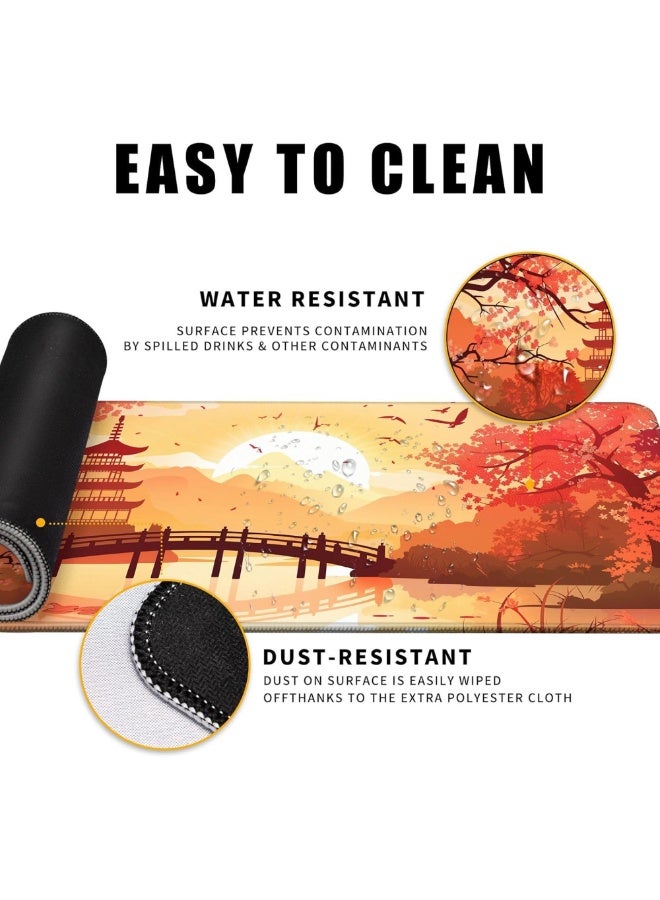 Japanese Cherry Blossom Desk Mat Anime Gaming Mouse Pad 70 x 30 cm Large Desk Pad for Desk Computer Pc Laptop Office Decor, Mouse Keyboard Pad Stitched Edges Non-Slip Rubber Mat Desk Pad - Image 5