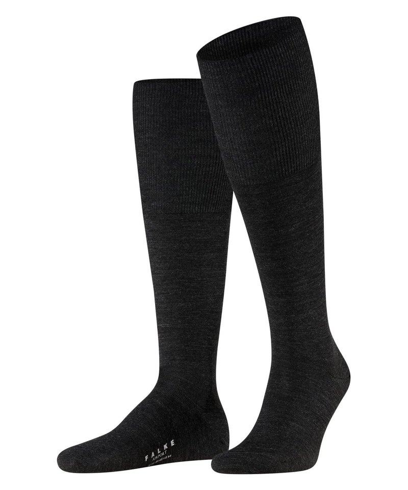FALKE Men's Airport Knee-High Socks, Breathable, Merino Wool Cotton, Light Formal Socks, Work or Leisure Clothing, Grey (Anthracite Melange 3080), 6.5-7.5, 1 Pair - Image 1