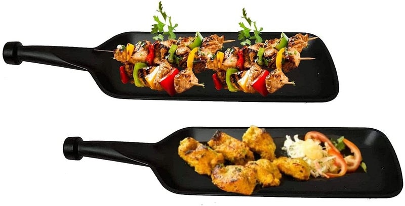 VRCT 2 Melamine Serving Bat Platter + 2 Dip Bowl for French Fries, Momos, Rolls Dessert and Snacks Serving/Tray, Fruit Platter Tray for Parties (Matt Black, Pack of 4) - Image 4
