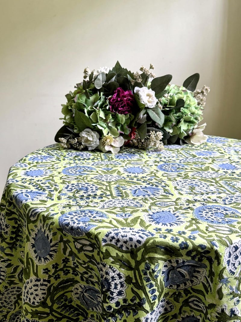 ATOSII Amara 100 Cotton Round Summer Tablecloth Handblock Print Floral Table Cloth for Kitchen Dining Linen I Parties Weddings Outdoors I Grand Millennial Farmhouse Home Decor 90 Inches Round - Image 5
