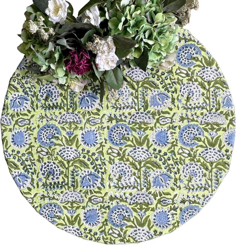 ATOSII Amara 100 Cotton Round Summer Tablecloth Handblock Print Floral Table Cloth for Kitchen Dining Linen I Parties Weddings Outdoors I Grand Millennial Farmhouse Home Decor 90 Inches Round - Image 2