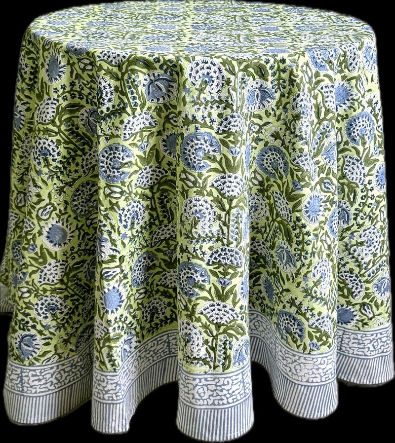 ATOSII Amara 100 Cotton Round Summer Tablecloth Handblock Print Floral Table Cloth for Kitchen Dining Linen I Parties Weddings Outdoors I Grand Millennial Farmhouse Home Decor 90 Inches Round - Image 3