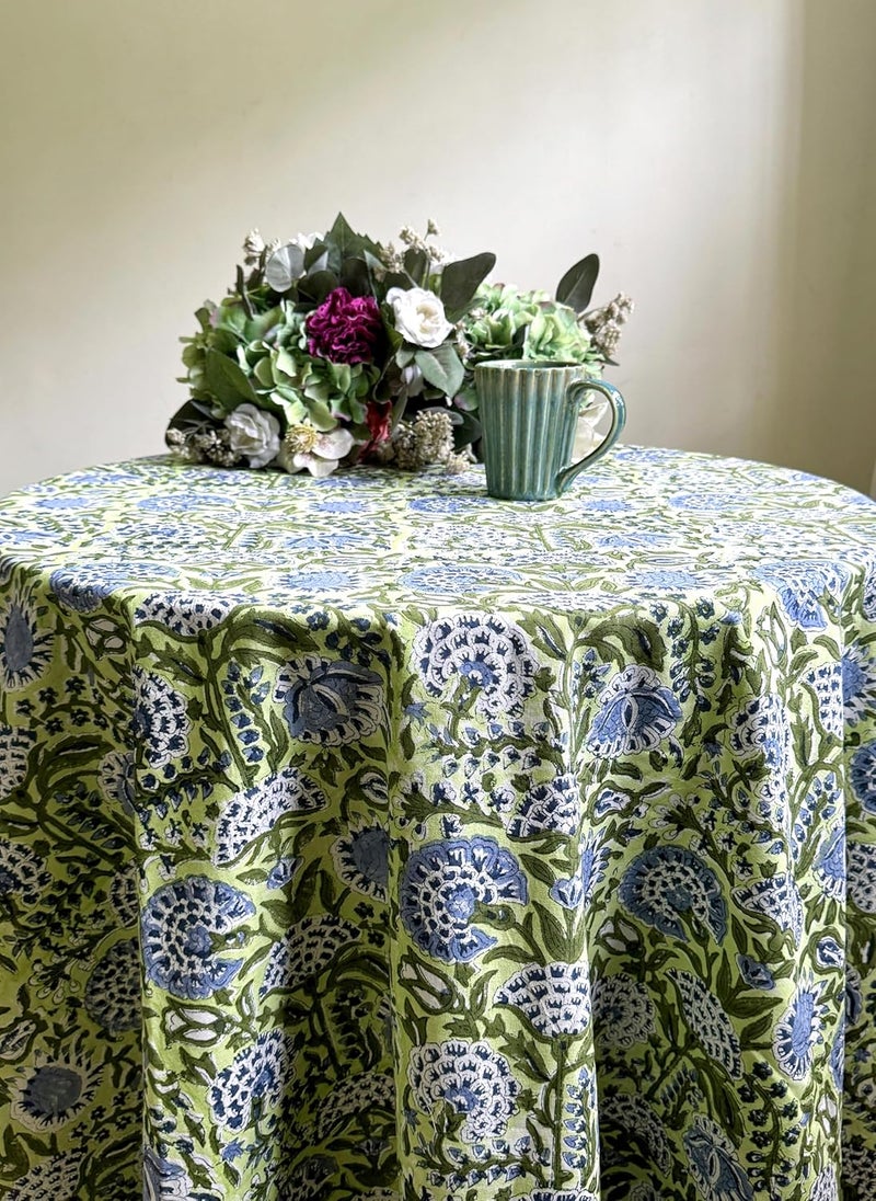 ATOSII Amara 100 Cotton Round Summer Tablecloth Handblock Print Floral Table Cloth for Kitchen Dining Linen I Parties Weddings Outdoors I Grand Millennial Farmhouse Home Decor 90 Inches Round - Image 4