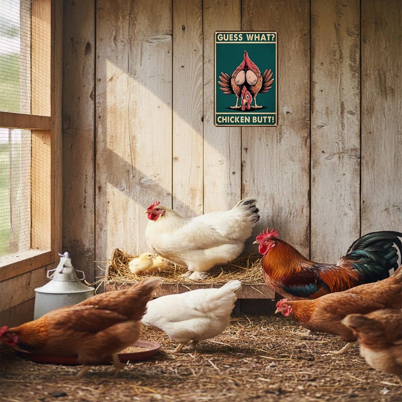 Smilelife Funny Chicken Sign Guess What Vintage Tin Sign for Home Farm Chicken Coop Kitchen Garden Yard Decor 8X12 Inch(3935) - Image 5