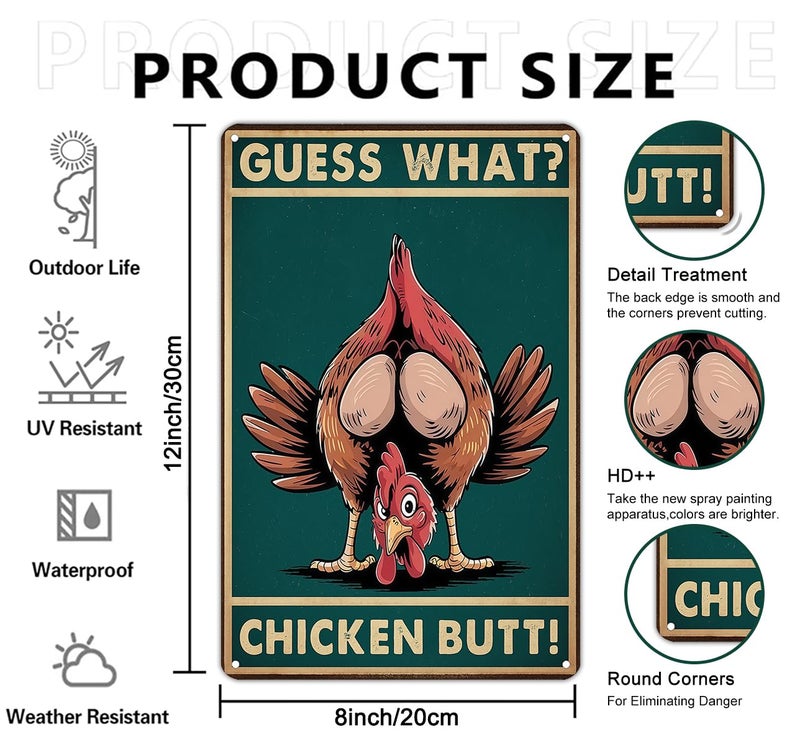 Smilelife Funny Chicken Sign Guess What Vintage Tin Sign for Home Farm Chicken Coop Kitchen Garden Yard Decor 8X12 Inch(3935) - Image 2