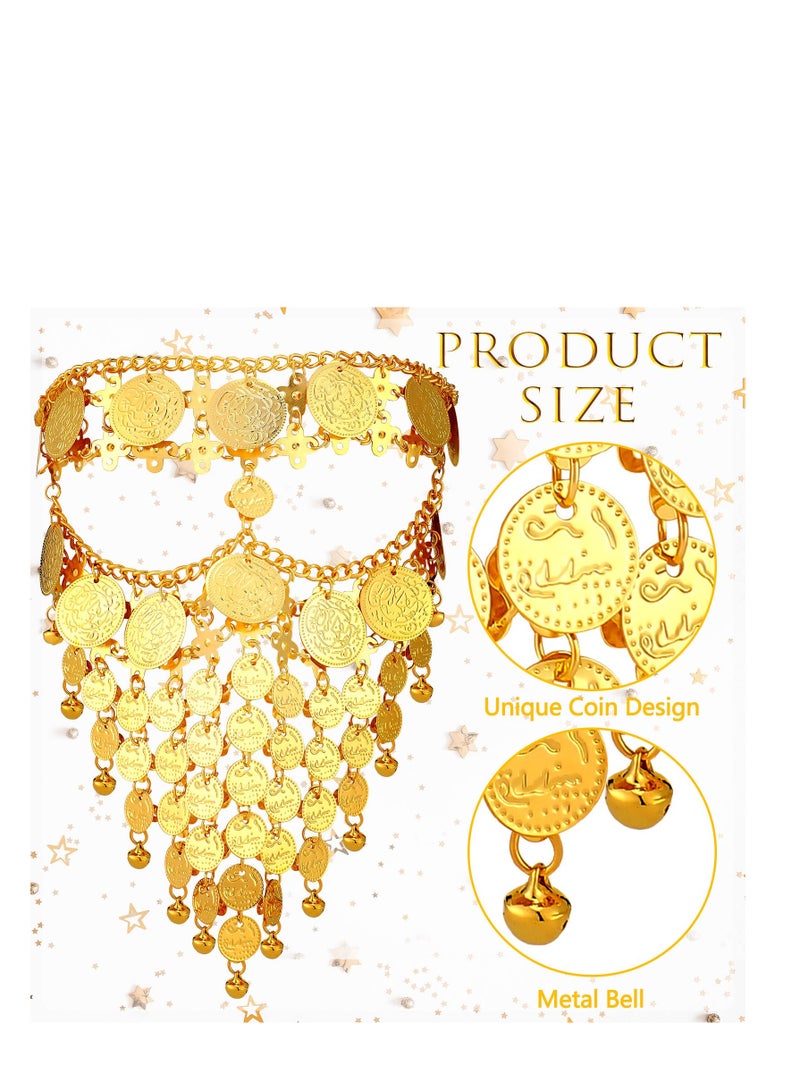 SYOSI Lady Cosplay Belly Dance Jewelry Coin Veil Sets Halloween Carnival Play Accessories Egyptian Gold Bracelets with Finger Nails Gypsy Egyptian Bracelet for Halloween Costume - Image 2