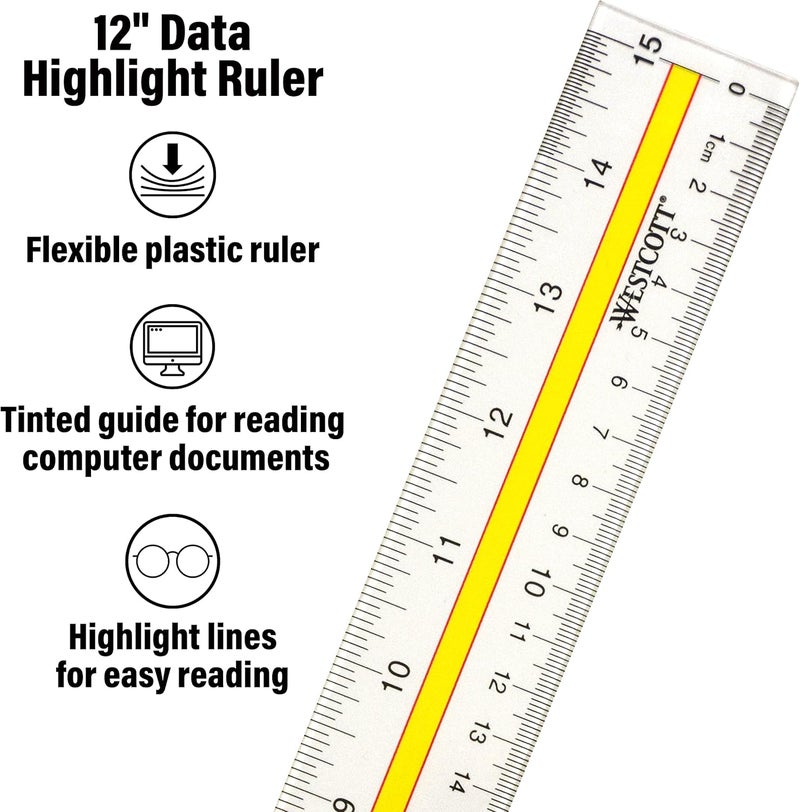 Westcott Westcott Acrylic Data Highlight Reading Ruler With Tinted Guide 15 Clear - Image 2