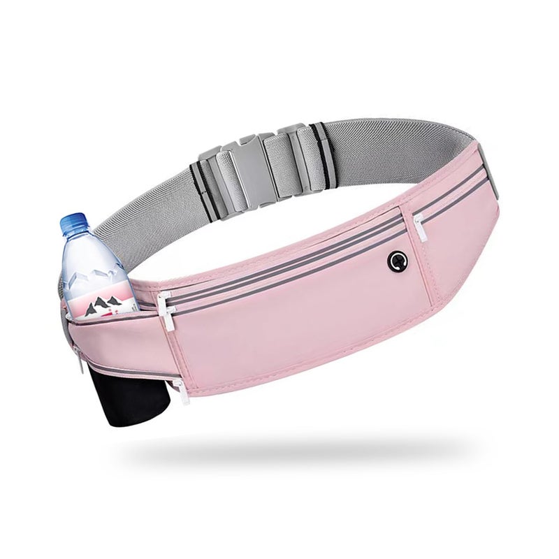 JUCURRI Slim Running Belt for Women Men,Runners Fanny Pack Phone Holder,Money Belt,Running Gear Accessories,with 3 Pockets (Jet Pink) - Image 1