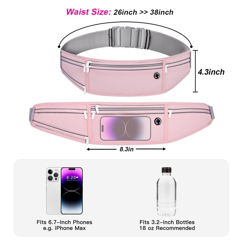 JUCURRI Slim Running Belt for Women Men,Runners Fanny Pack Phone Holder,Money Belt,Running Gear Accessories,with 3 Pockets (Jet Pink) - Image 3