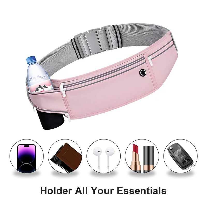 JUCURRI Slim Running Belt for Women Men,Runners Fanny Pack Phone Holder,Money Belt,Running Gear Accessories,with 3 Pockets (Jet Pink) - Image 2
