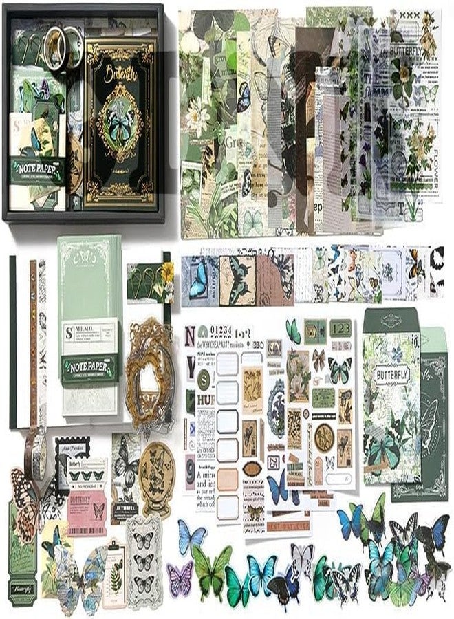 PATEL HUB Vintage Scrapbooking & Journaling Kit – Aesthetic DIY Craft Set with Stickers, Decorative Paper, Collage Supplies for Scrapbook, Planner, Photo Album & Art Projects (Butterfly Green) - Image 2