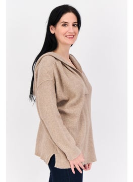 Aerie Women Hooded Textured Sweater, Taupe  - Image 2