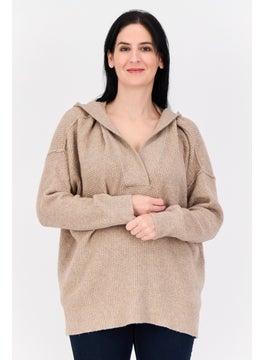 Aerie Women Hooded Textured Sweater, Taupe  - Image 1