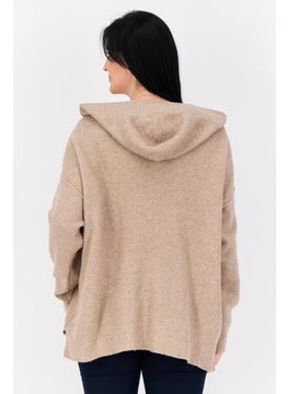 Aerie Women Hooded Textured Sweater, Taupe  - Image 3