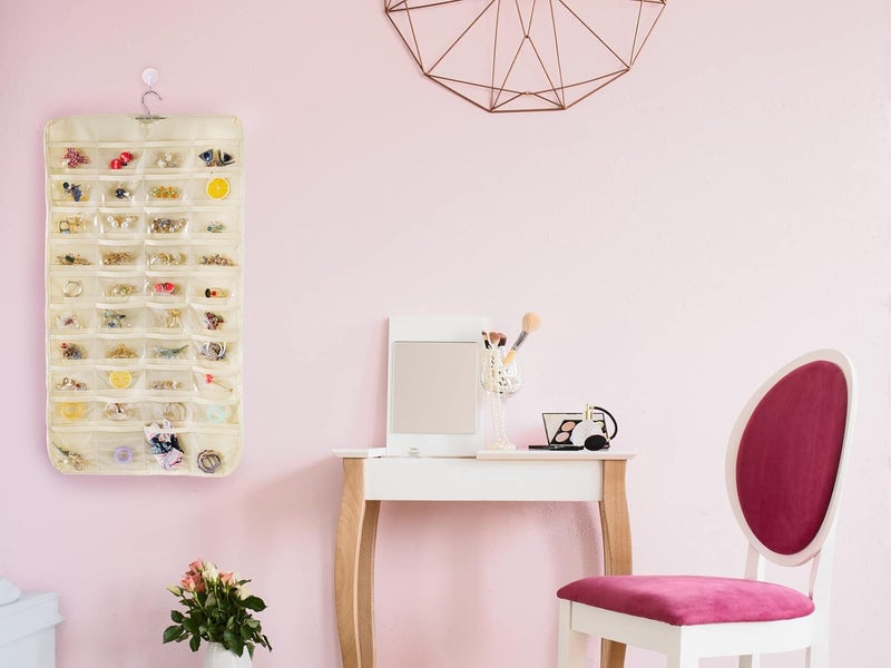 Bloss Hanging Jewelry Organizer 80 Pockets Hanging Double-Side Jewel Hanger For Jewelry Earring Storage, Jewelry Organizers and Storage for Wall, Door, Travel-Beige - Image 3