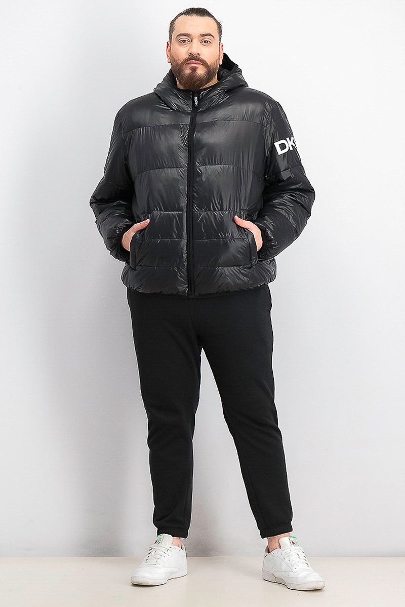 DKNY Men Big and Tall Hooded Puffer Jacket, Black - Image 3