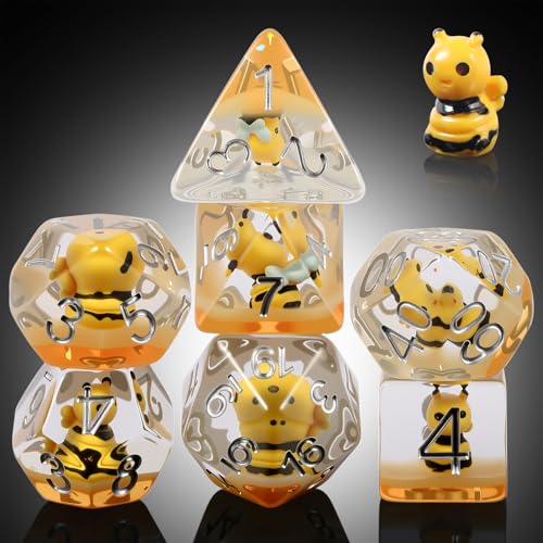 DNDND Bee DD DiceDNDND 7PCS Resin DND Dice Set with Velvet Bag for Dungeons and Dragons Role Playing Games and Tabletop GamesBee - Image 1