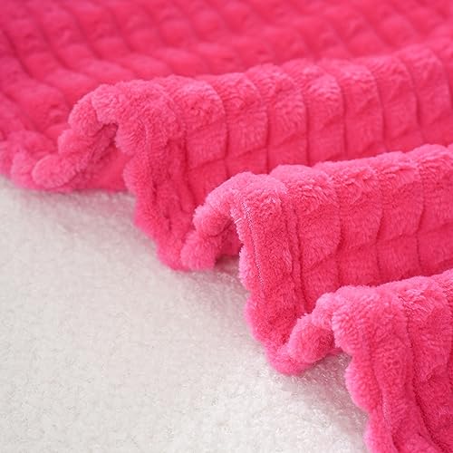 Puncuntex Flannel Fleece Throw Blanket Hot Pink 50"×60",Super Soft Plush Cozy Blanket with 3D Jacquard Square Grid Design Luxury for Couch Sofa Chair - Image 3