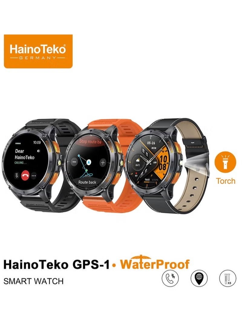 Haino Teko GPS-1 AMOLED Display Smartwatch for Men with Built-in GPS, Waterproof Design, 3 Straps & Charging Cable – Fitness & Sports Tracker Watch - Image 1