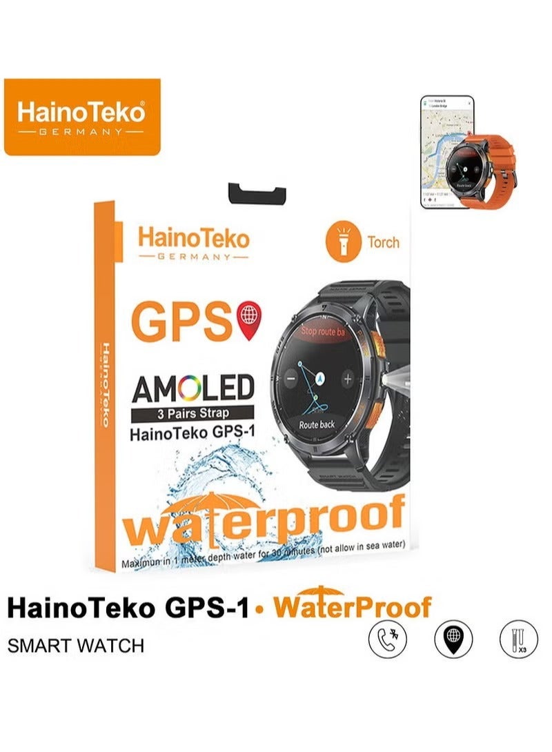 Haino Teko GPS-1 AMOLED Display Smartwatch for Men with Built-in GPS, Waterproof Design, 3 Straps & Charging Cable – Fitness & Sports Tracker Watch - Image 2