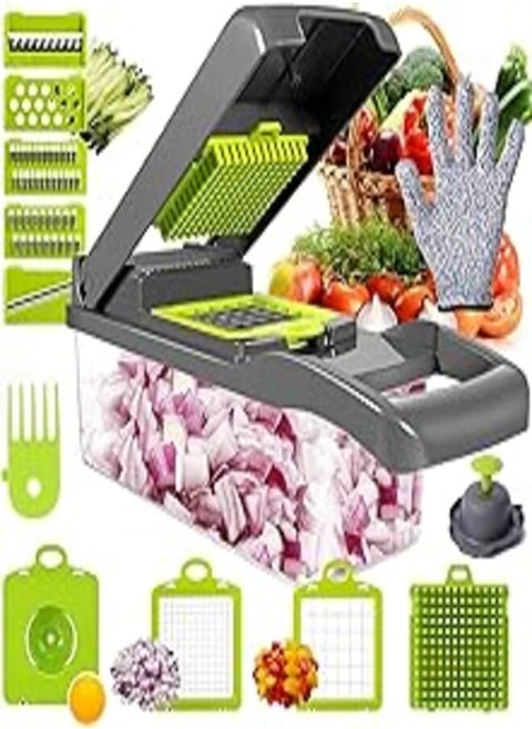 DLD 12 in 1 multi-function vegetable and fruit chopper kitchen multi-function diced vegetable artifact potato shredded grater grater household potato chip sliced grater black