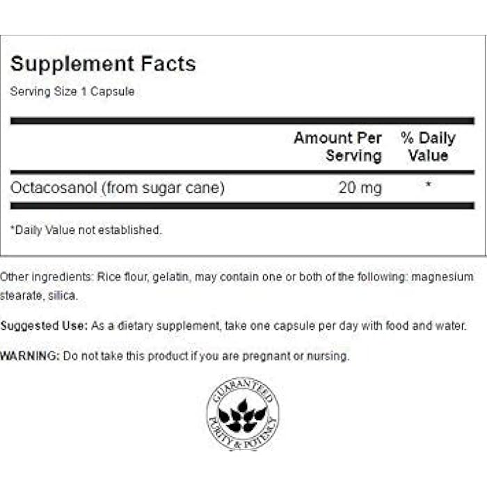 Swanson Maximum-Strength Octacosanol 20 Milligrams 30 Capsules - Image 2