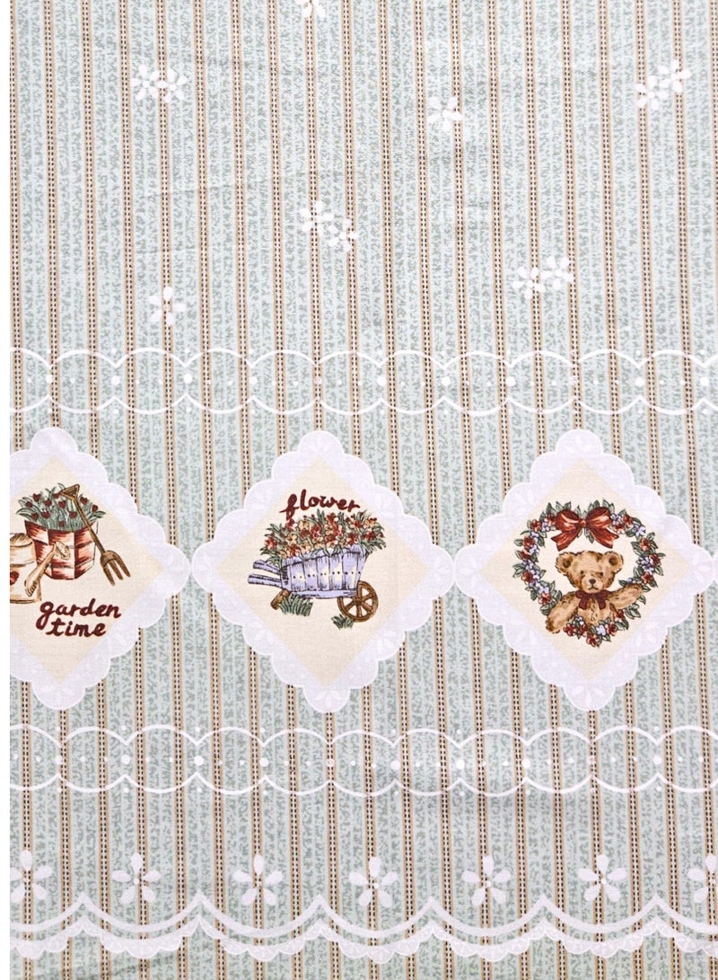 Vintage Garden Print Cotton Fabric, 4 Metres x 114 Centimetres, Beige Striped Background with Floral Border - Image 3