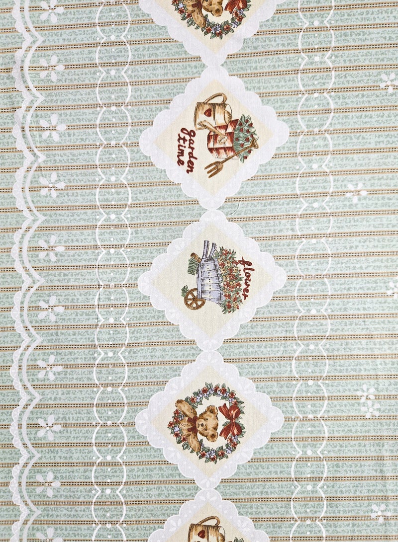 Vintage Garden Print Cotton Fabric, 4 Metres x 114 Centimetres, Beige Striped Background with Floral Border - Image 2