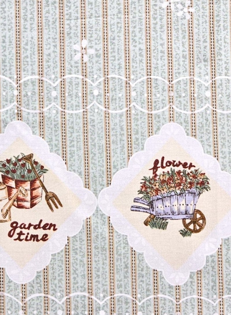 Vintage Garden Print Cotton Fabric, 4 Metres x 114 Centimetres, Beige Striped Background with Floral Border - Image 4