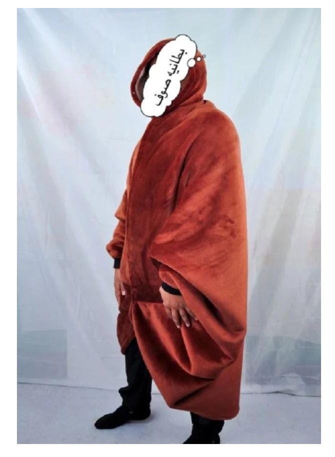 Fleece Hoodie Cloak Soft Super Microfiber Fleece Wearable Warm Winter Coat Cloak Outwears Brown color - Image 1