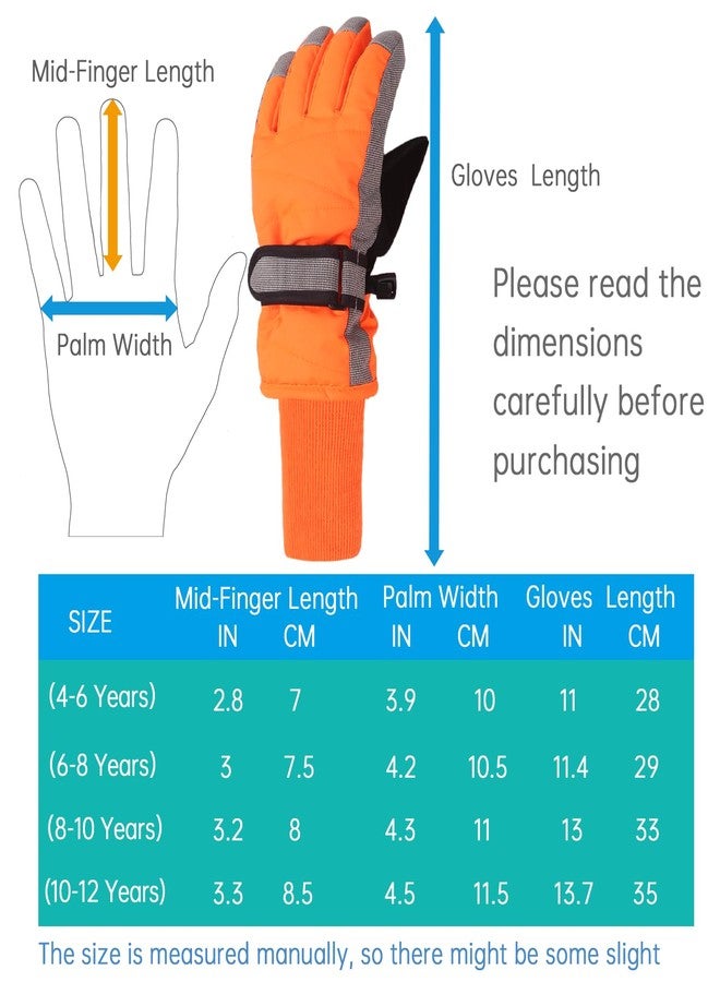 XTACER Kids Ski Snow Gloves Snowboard Winter Warm Cold Weather Gloves for Boys Girls Children (Long Cuff -Orange, 10-12 Years) - Image 4
