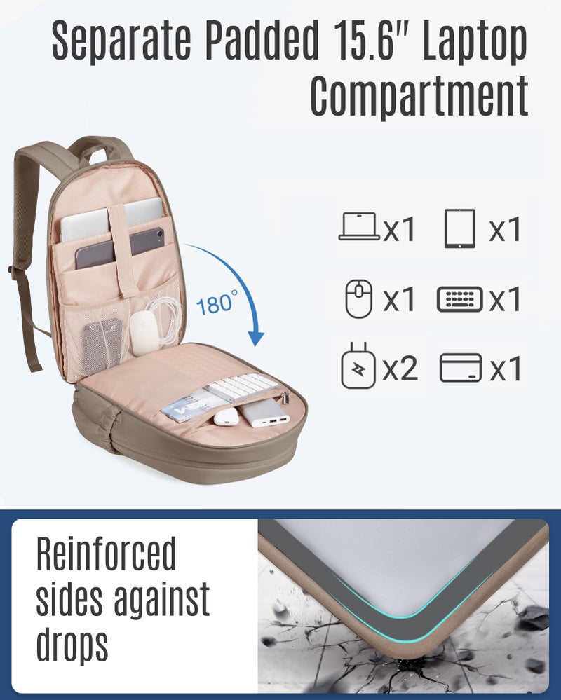 LIGHT FLIGHT College Backpack for Women Travel, 15.6" Laptop Backpack with USB Charging Hole, Water Resistant, Large Capacity, Daypack for Work, Casual Computer Bags, Champagne - Image 3